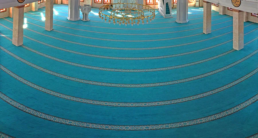 Turkuaz saf desenli cami halısı uygulaması